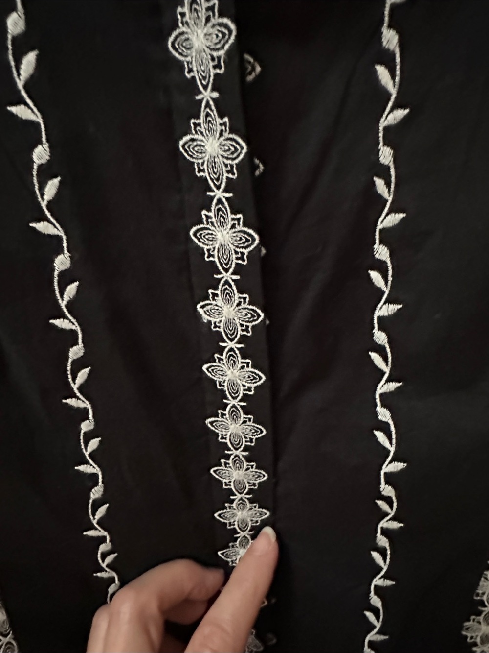 Anne Carson Black Dress with White Embroidered Stripes - Picture 13 of 15